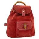 GUCCI Bamboo Backpack Suede Red Gold 003 2058 0030 Auth 175586-1
