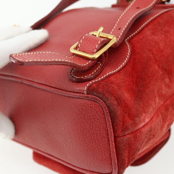 GUCCI Bamboo Backpack Suede Red Gold 003 2058 0030 Auth 175586
