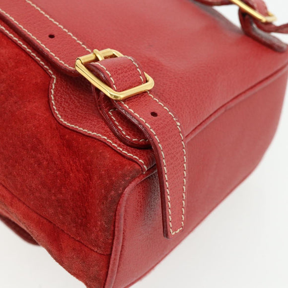 GUCCI Bamboo Backpack Suede Red Gold 003 2058 0030 Auth 175586