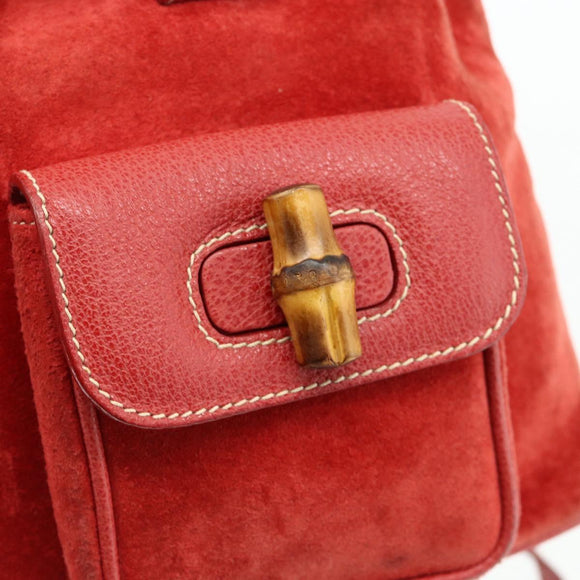 GUCCI Bamboo Backpack Suede Red Gold 003 2058 0030 Auth 175586