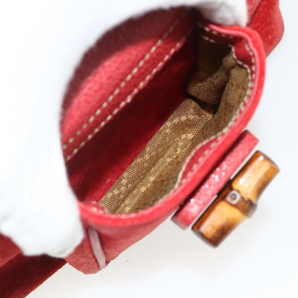 GUCCI Bamboo Backpack Suede Red Gold 003 2058 0030 Auth 175586