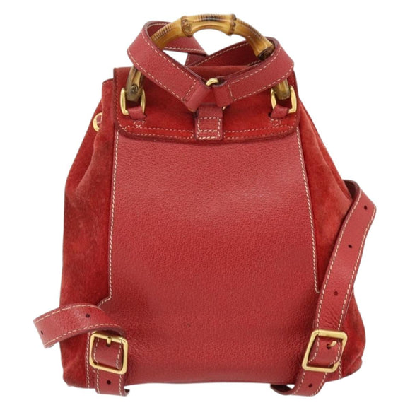 GUCCI Bamboo Backpack Suede Red Gold 003 2058 0030 Auth 175586