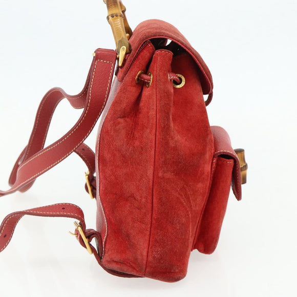 GUCCI Bamboo Backpack Suede Red Gold 003 2058 0030 Auth 175586