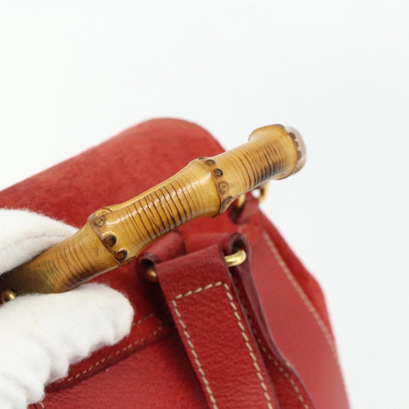 GUCCI Bamboo Backpack Suede Red Gold 003 2058 0030 Auth 175586