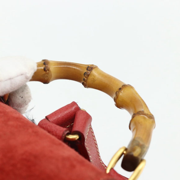 GUCCI Bamboo Backpack Suede Red Gold 003 2058 0030 Auth 175586