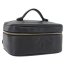 CHANEL Vanity Cosmetic Pouch Caviar Skin Black Gold CC Auth 175587-1