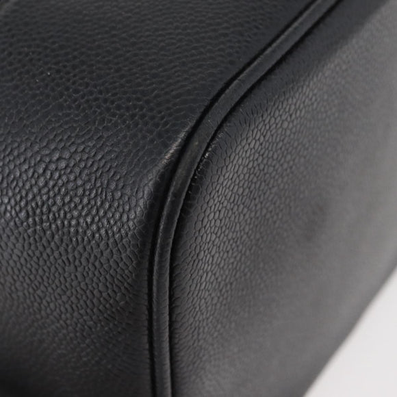 CHANEL Vanity Cosmetic Pouch Caviar Skin Black Gold CC Auth 175587