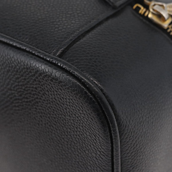 CHANEL Vanity Cosmetic Pouch Caviar Skin Black Gold CC Auth 175587