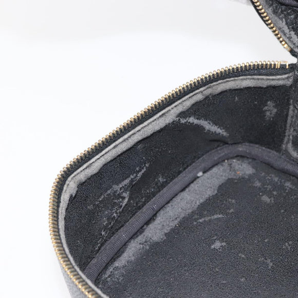 CHANEL Vanity Cosmetic Pouch Caviar Skin Black Gold CC Auth 175587
