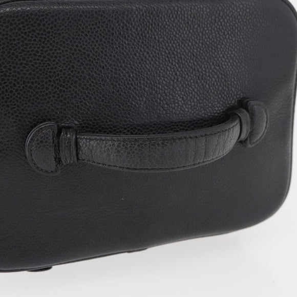 CHANEL Vanity Cosmetic Pouch Caviar Skin Black Gold CC Auth 175587