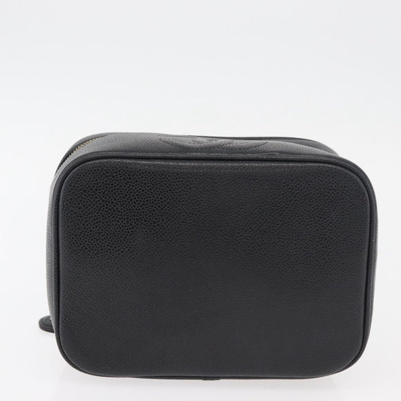 CHANEL Vanity Cosmetic Pouch Caviar Skin Black Gold CC Auth 175587