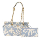 CHANEL COCO Mark Chain Shoulder Bag Canvas Light Blue Gold CC Auth 175589A-1