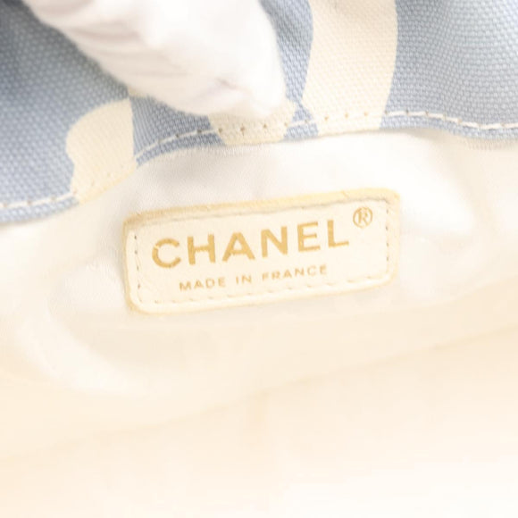 CHANEL COCO Mark Chain Shoulder Bag Canvas Light Blue Gold CC Auth 175589A