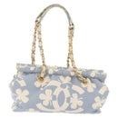 CHANEL COCO Mark Chain Shoulder Bag Canvas Light Blue Gold CC Auth 175589A-2