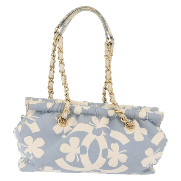 CHANEL COCO Mark Chain Shoulder Bag Canvas Light Blue Gold CC Auth 175589A