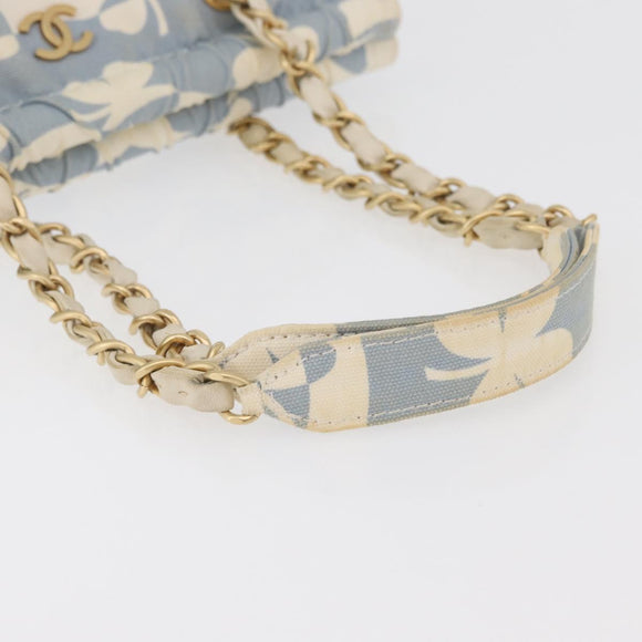 CHANEL COCO Mark Chain Shoulder Bag Canvas Light Blue Gold CC Auth 175589A