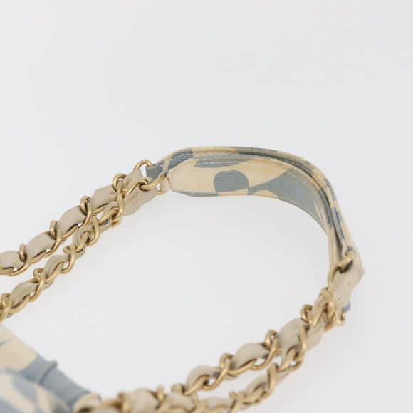 CHANEL COCO Mark Chain Shoulder Bag Canvas Light Blue Gold CC Auth 175589A