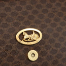 CELINE Macadam Canvas Horse Carriage Bag PVC Leather Brown Gold Auth 175596A-17