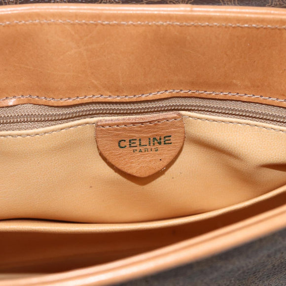 CELINE Macadam Canvas Horse Carriage Bag PVC Leather Brown Gold Auth 175596A