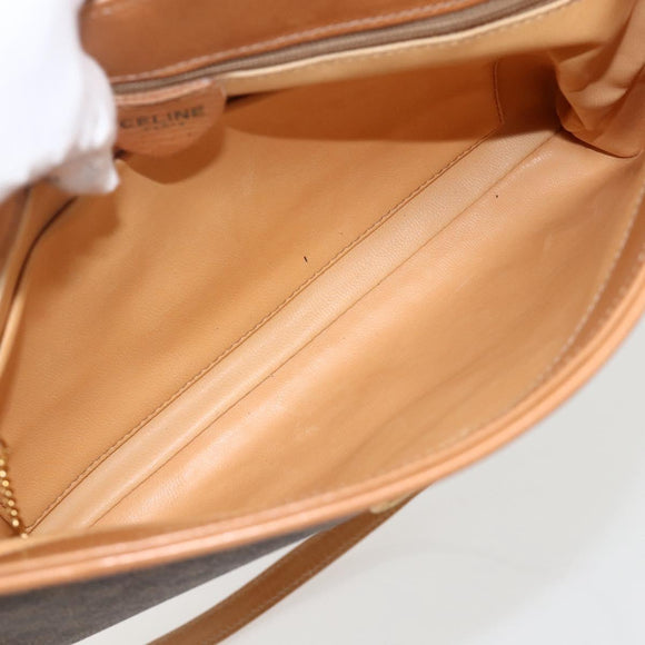 CELINE Macadam Canvas Horse Carriage Bag PVC Leather Brown Gold Auth 175596A