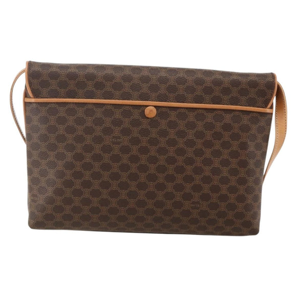 CELINE Macadam Canvas Horse Carriage Bag PVC Leather Brown Gold Auth 175596A