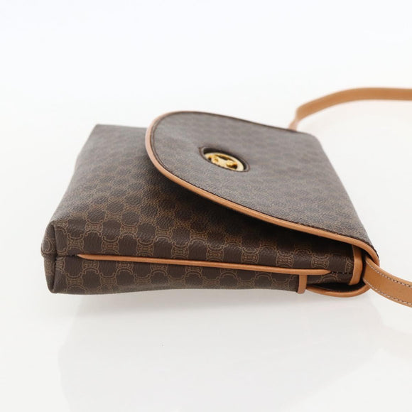 CELINE Macadam Canvas Horse Carriage Bag PVC Leather Brown Gold Auth 175596A