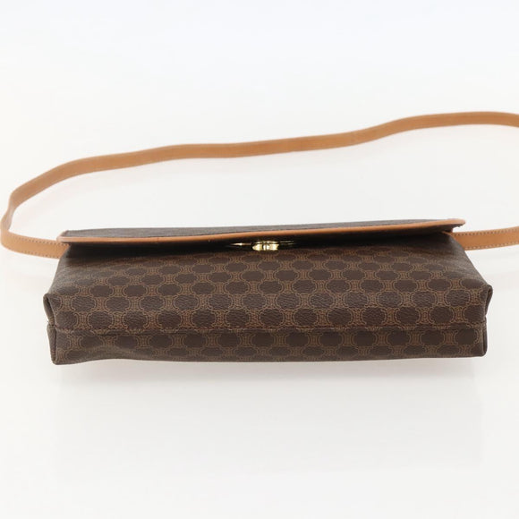 CELINE Macadam Canvas Horse Carriage Bag PVC Leather Brown Gold Auth 175596A