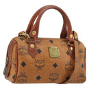 MCM Logogram Vicetos Mini Boston Bag PVC 2way Brown Gold Auth 175597-1