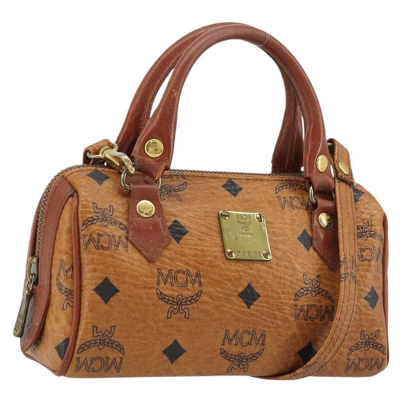 MCM Logogram Vicetos Mini Boston Bag PVC 2way Brown Gold Auth 175597