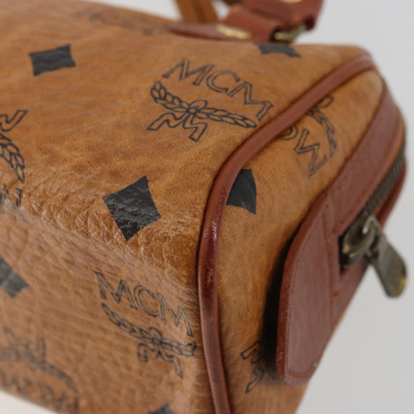 MCM Logogram Vicetos Mini Boston Bag PVC 2way Brown Gold Auth 175597