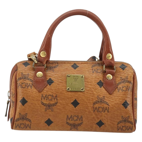 MCM Logogram Vicetos Mini Boston Bag PVC 2way Brown Gold Auth 175597