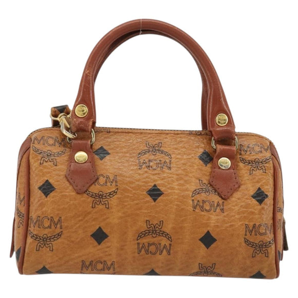MCM Logogram Vicetos Mini Boston Bag PVC 2way Brown Gold Auth 175597