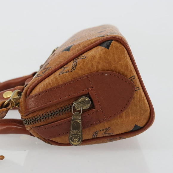 MCM Logogram Vicetos Mini Boston Bag PVC 2way Brown Gold Auth 175597