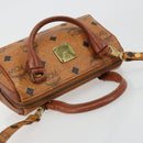 MCM Logogram Vicetos Mini Boston Bag PVC 2way Brown Gold Auth 175597-6