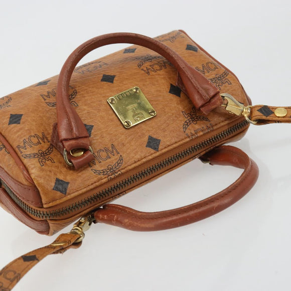 MCM Logogram Vicetos Mini Boston Bag PVC 2way Brown Gold Auth 175597