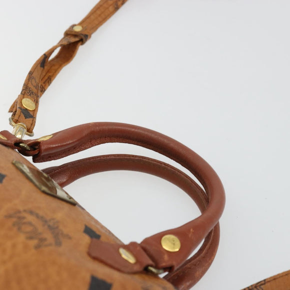 MCM Logogram Vicetos Mini Boston Bag PVC 2way Brown Gold Auth 175597