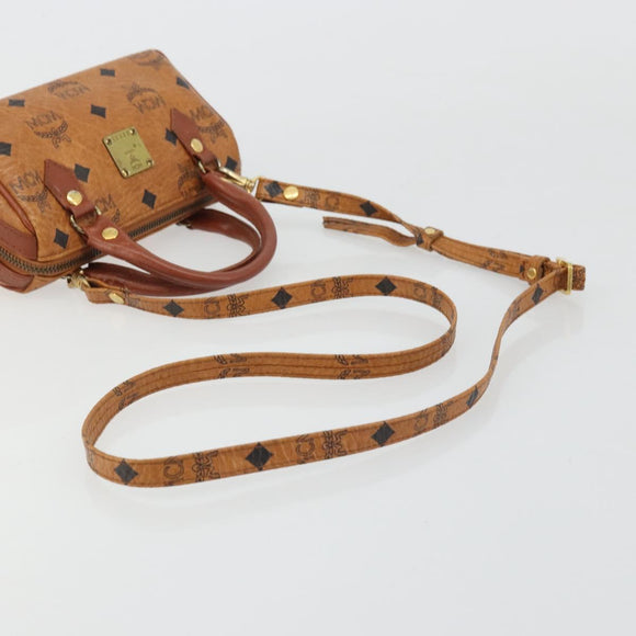 MCM Logogram Vicetos Mini Boston Bag PVC 2way Brown Gold Auth 175597
