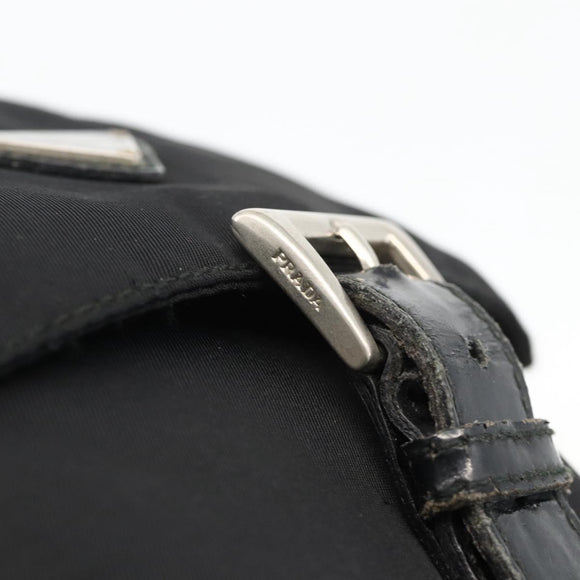 PRADA Shoulder Bag Nylon Black Silver Auth 175598