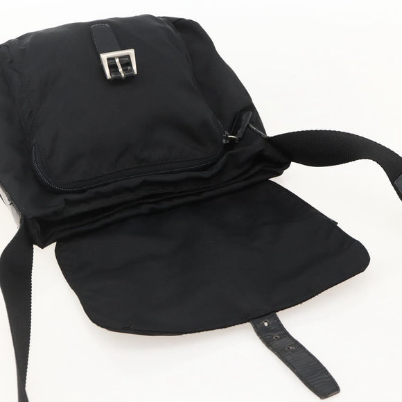 PRADA Shoulder Bag Nylon Black Silver Auth 175598