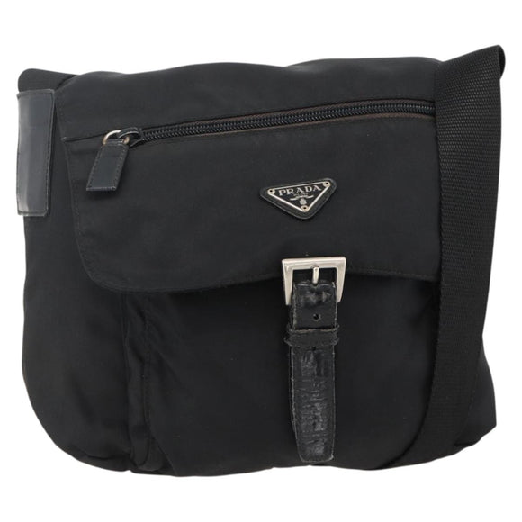 PRADA Shoulder Bag Nylon Black Silver Auth 175598