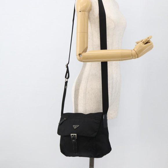 PRADA Shoulder Bag Nylon Black Silver Auth 175598