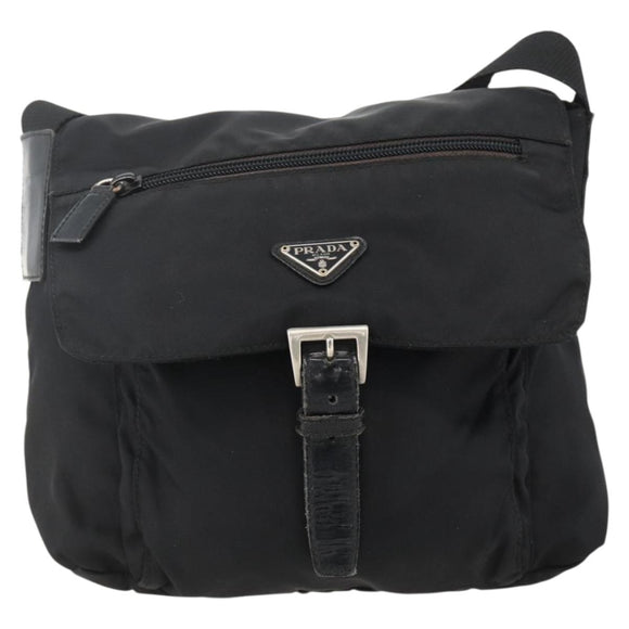 PRADA Shoulder Bag Nylon Black Silver Auth 175598