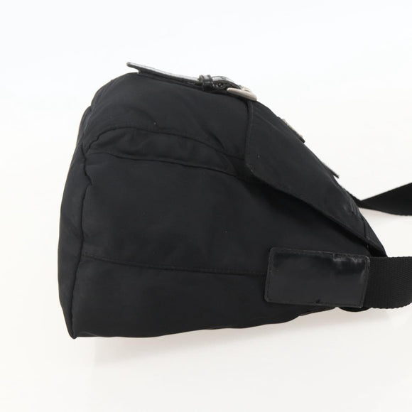 PRADA Shoulder Bag Nylon Black Silver Auth 175598