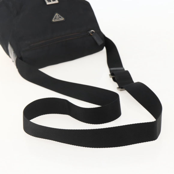 PRADA Shoulder Bag Nylon Black Silver Auth 175598