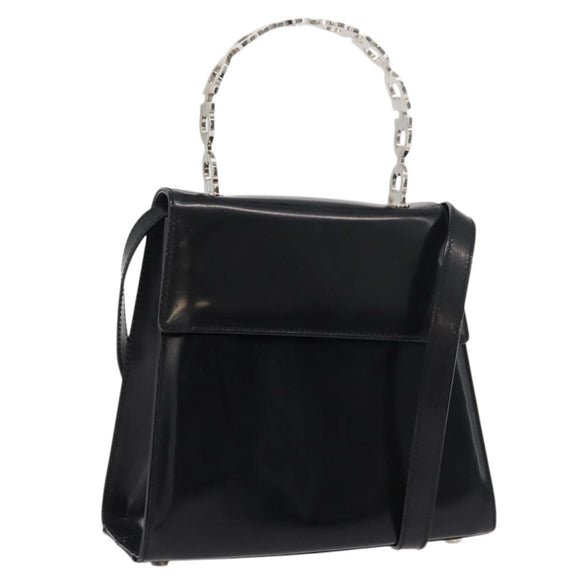 Salvatore Ferragamo Gancini Bag Patent leather 2way Black Silver Auth 175600A