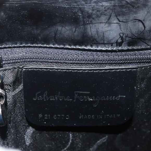 Salvatore Ferragamo Gancini Bag Patent leather 2way Black Silver Auth 175600A