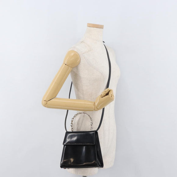Salvatore Ferragamo Gancini Bag Patent leather 2way Black Silver Auth 175600A