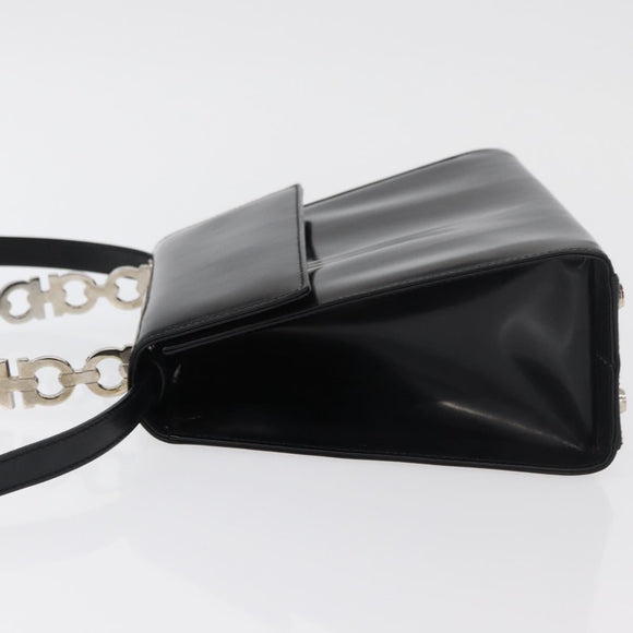 Salvatore Ferragamo Gancini Bag Patent leather 2way Black Silver Auth 175600A