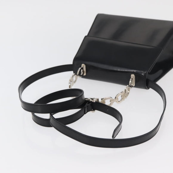Salvatore Ferragamo Gancini Bag Patent leather 2way Black Silver Auth 175600A