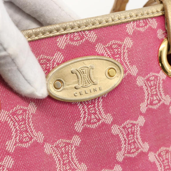 CELINE Paris Macadam Canvas Tote Bag Denim Pink Gold Auth 175602